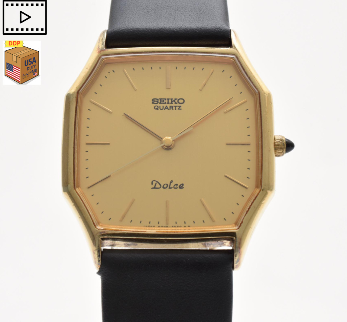 Vintage 1982 [NEAR MINT] SEIKO Dolce 6030-5500 Gold 29mm Mens Quartz Watch JAPAN