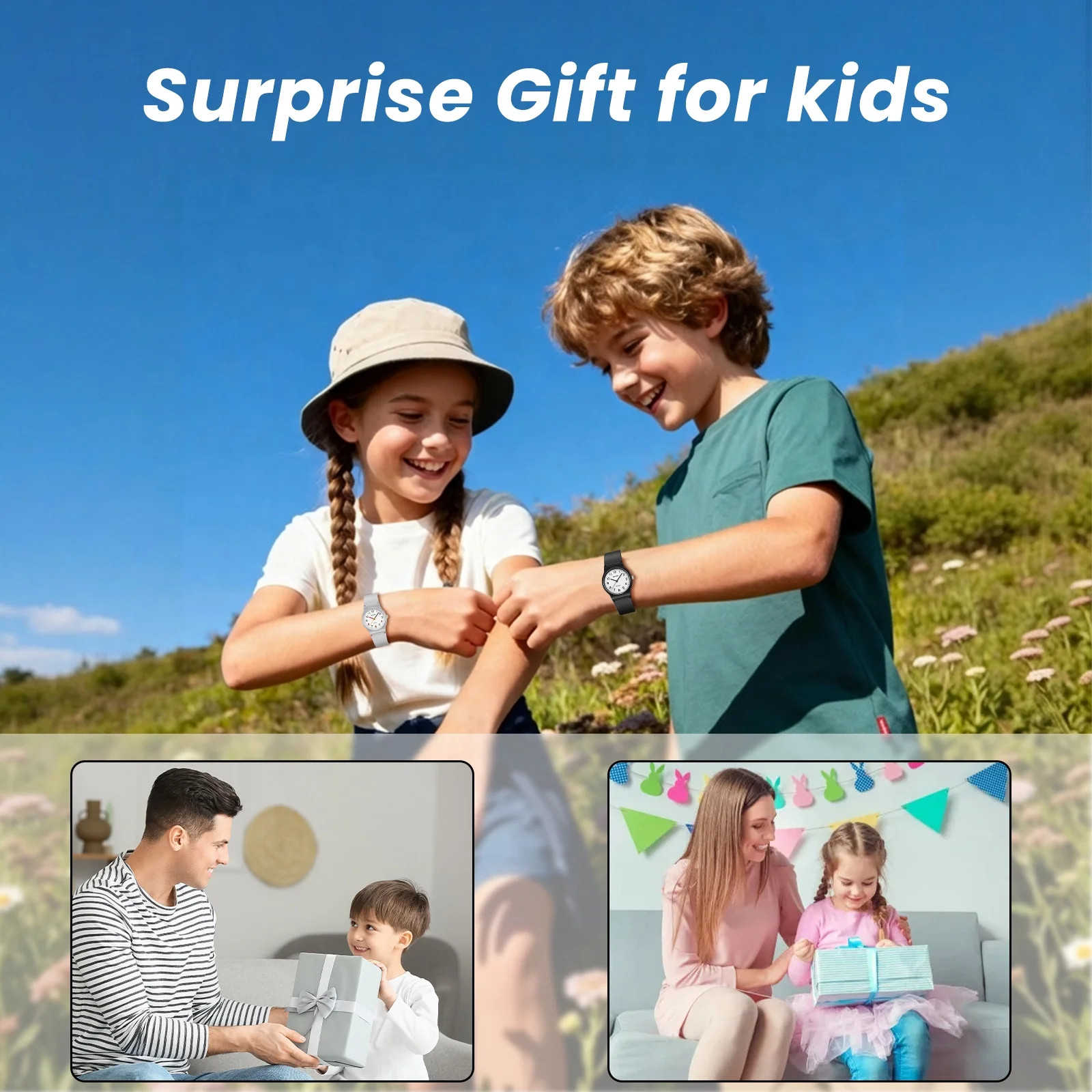 Kids Digital Analog Watch Waterproof 50M Easy Read Learning Time Watch Ages 3-12