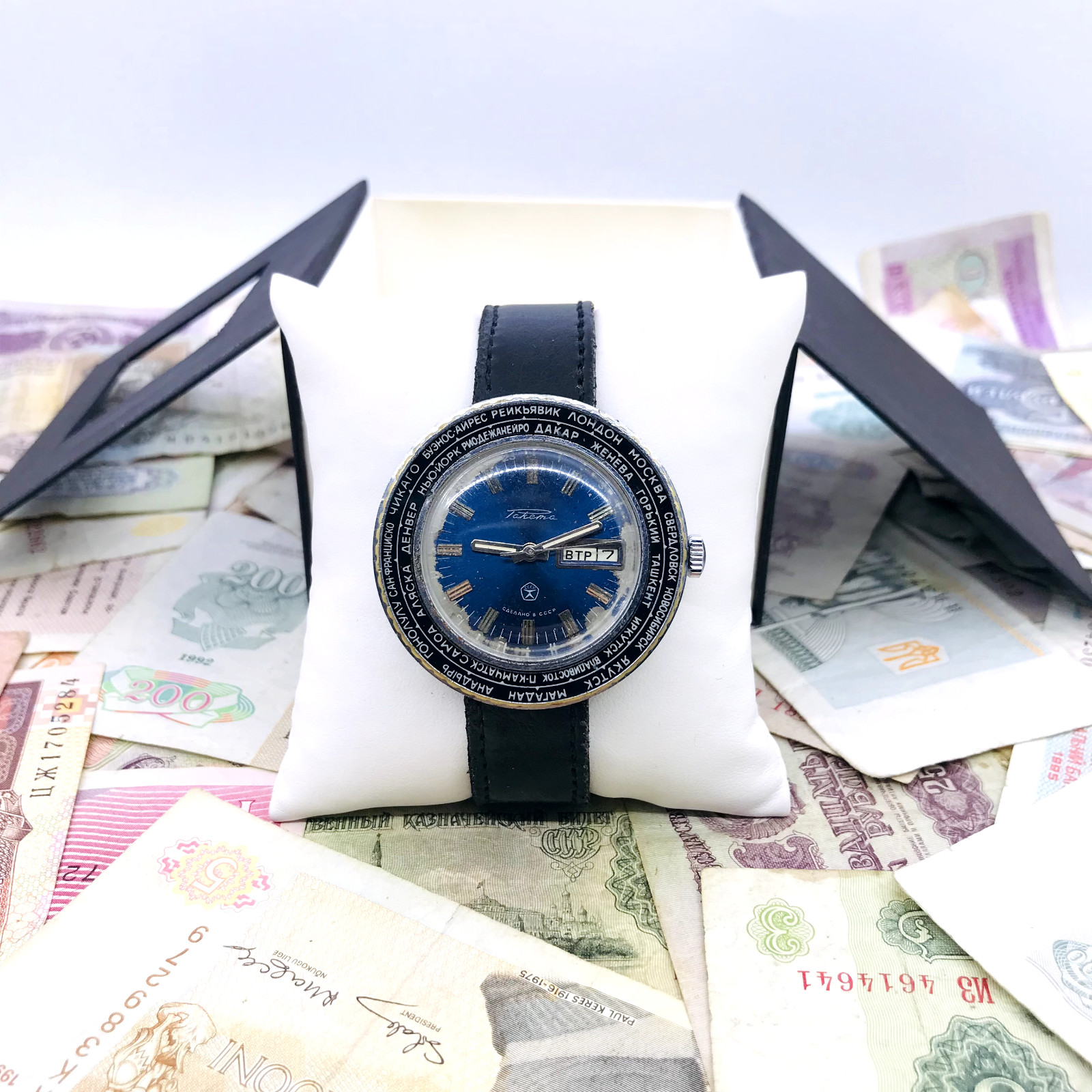 🌎 Rare Blue Mechanical Watch Raketa City Cities World Time 2628 Soviet USSR 🛠