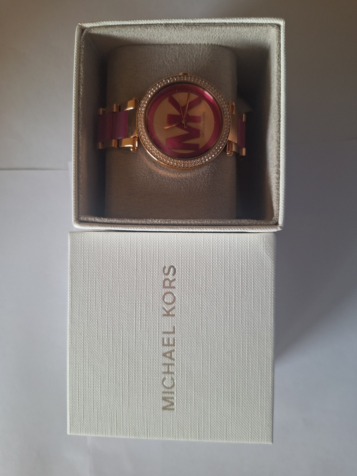 Michael Kors MK Women’s Quartz 39mm Pink/Gold Logo Dial 50m Watch Box