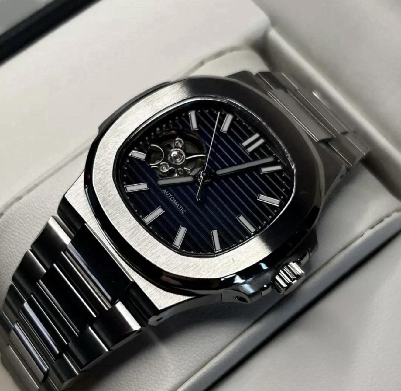 Custom 40mm “Jumbo” Open Heart Bleu Dial Mod Watch w/ NH38 Automatic Movement