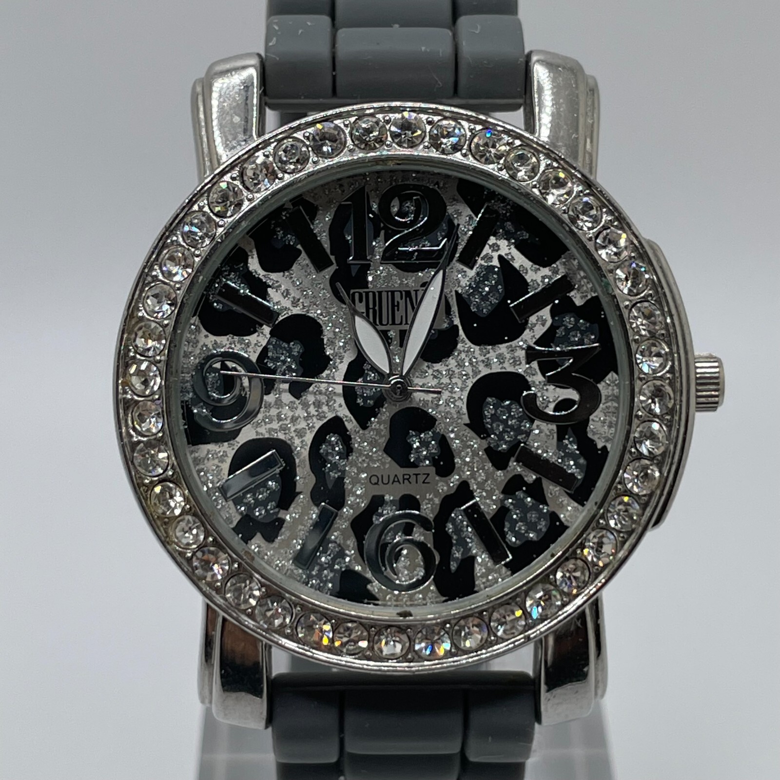 Gruen II Watch Womens 43mm Gem Set Bezel Gray Band Quartz Analog GRT571