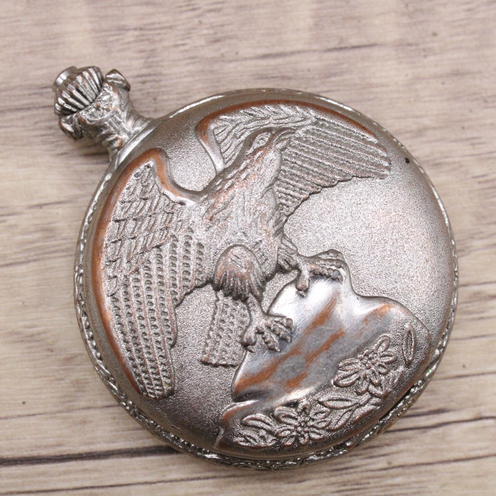 Vintage Pocket Watch Mens Silver Tone Stainless Steel Classic Silver Quartz Dial