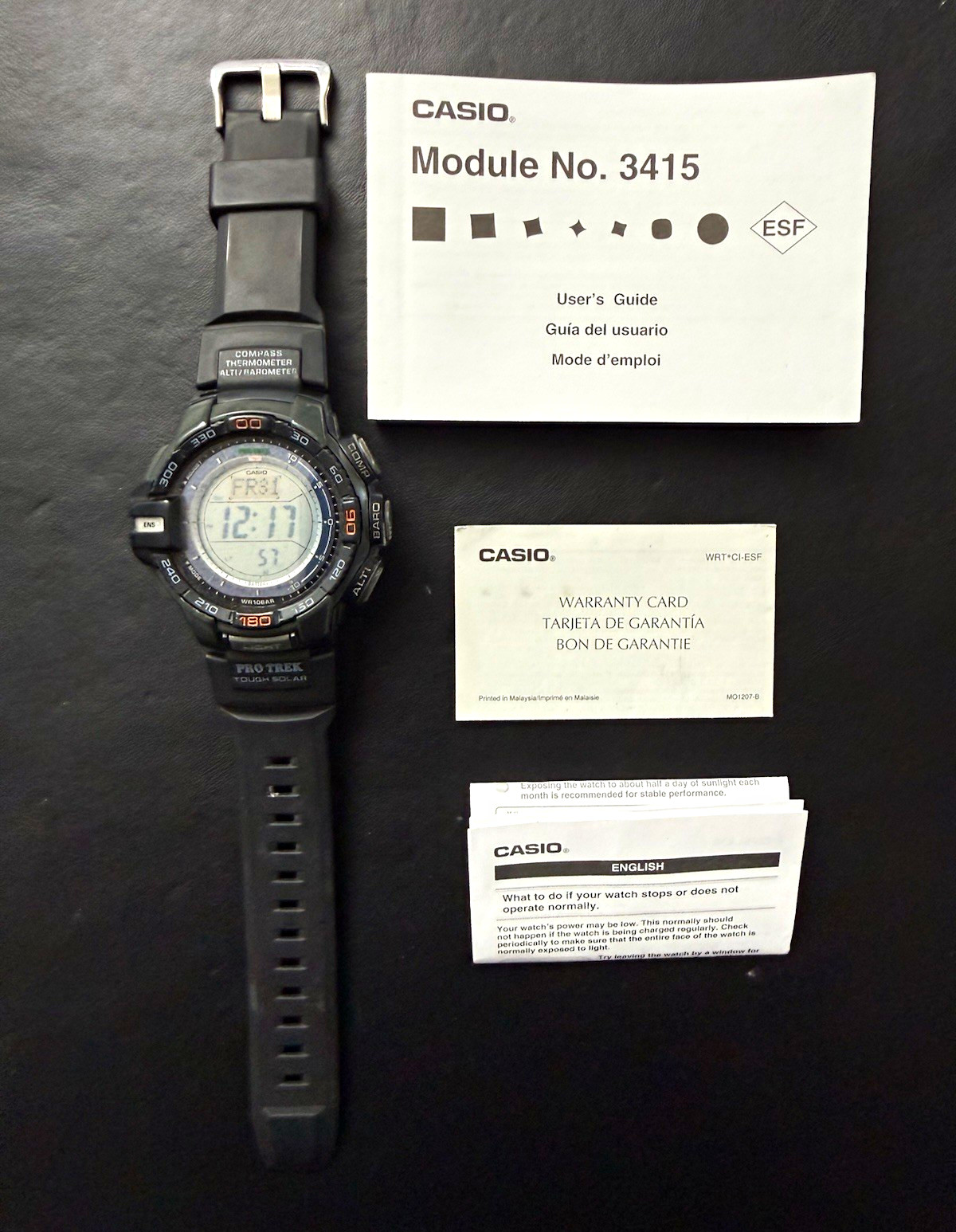 Casio Pro Trek Tough Solar Digital Watch Altimeter Barometer Black Resin Manuals