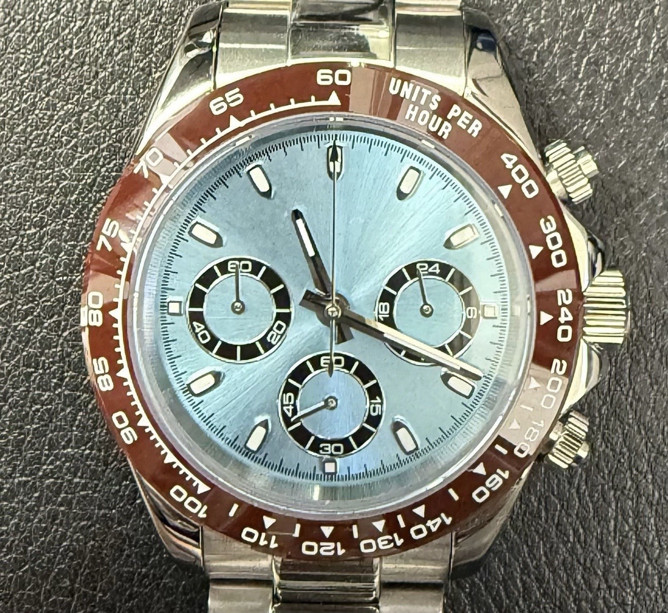 Custom 39mm “Ice Blue with Brown Bezel” Seitona Mod Watch w/ VK63 Chronograph