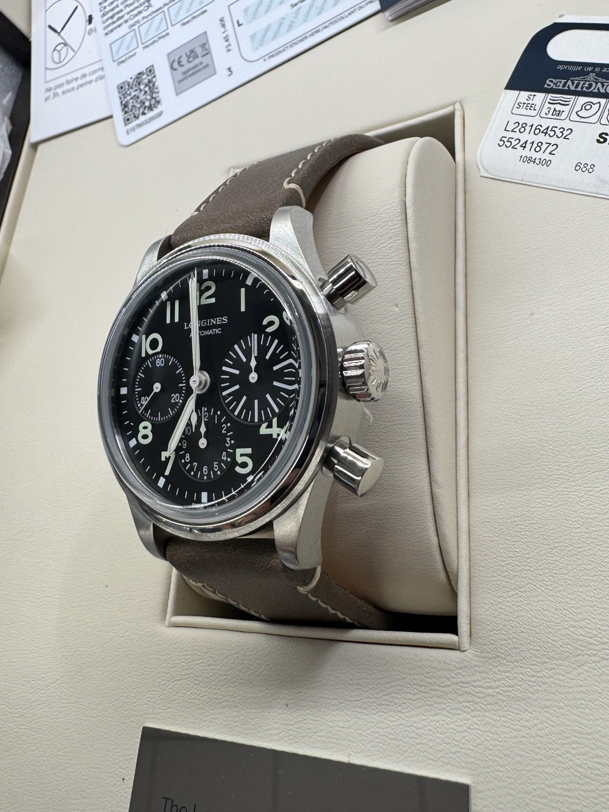 41mm Longines Avigation Bigeye Chronograph Automatic Watch L2.816.4.53.2 NIB