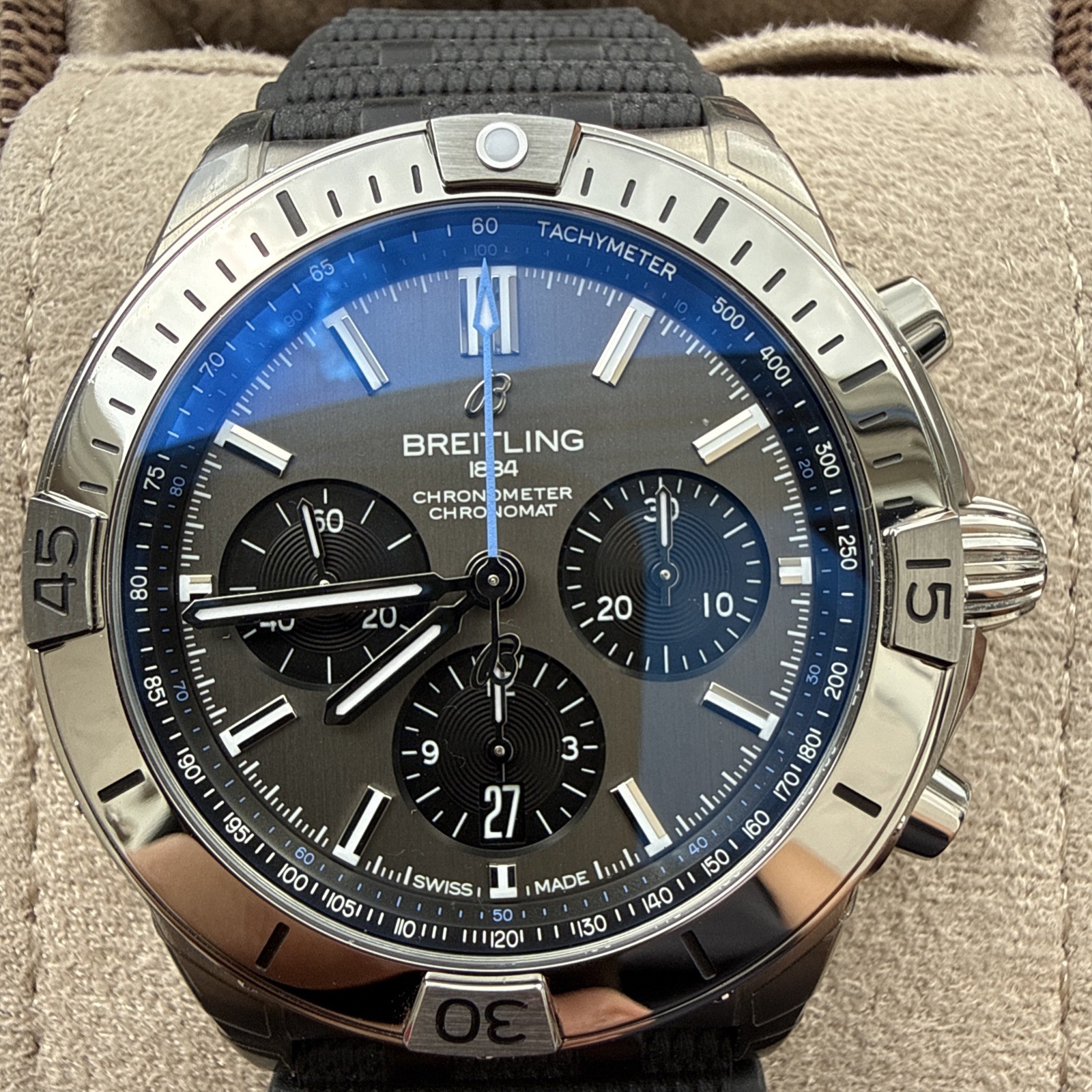2026 Breitling Chronomat B01 Grey Dial Black Strap Titanium Men’s Watch EB0134