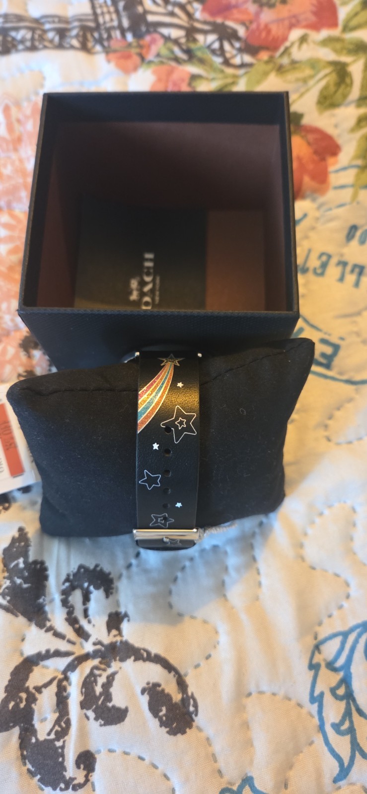 Coach Perry Quartz 36mm Black Star Dial Rainbow Leather Strap Watch 30m