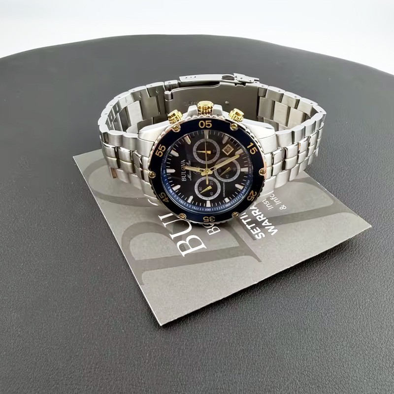 Men Bulova Classic Marine Star Blue Dial Chronograph 98B400 Quartz Watch 41.5mm