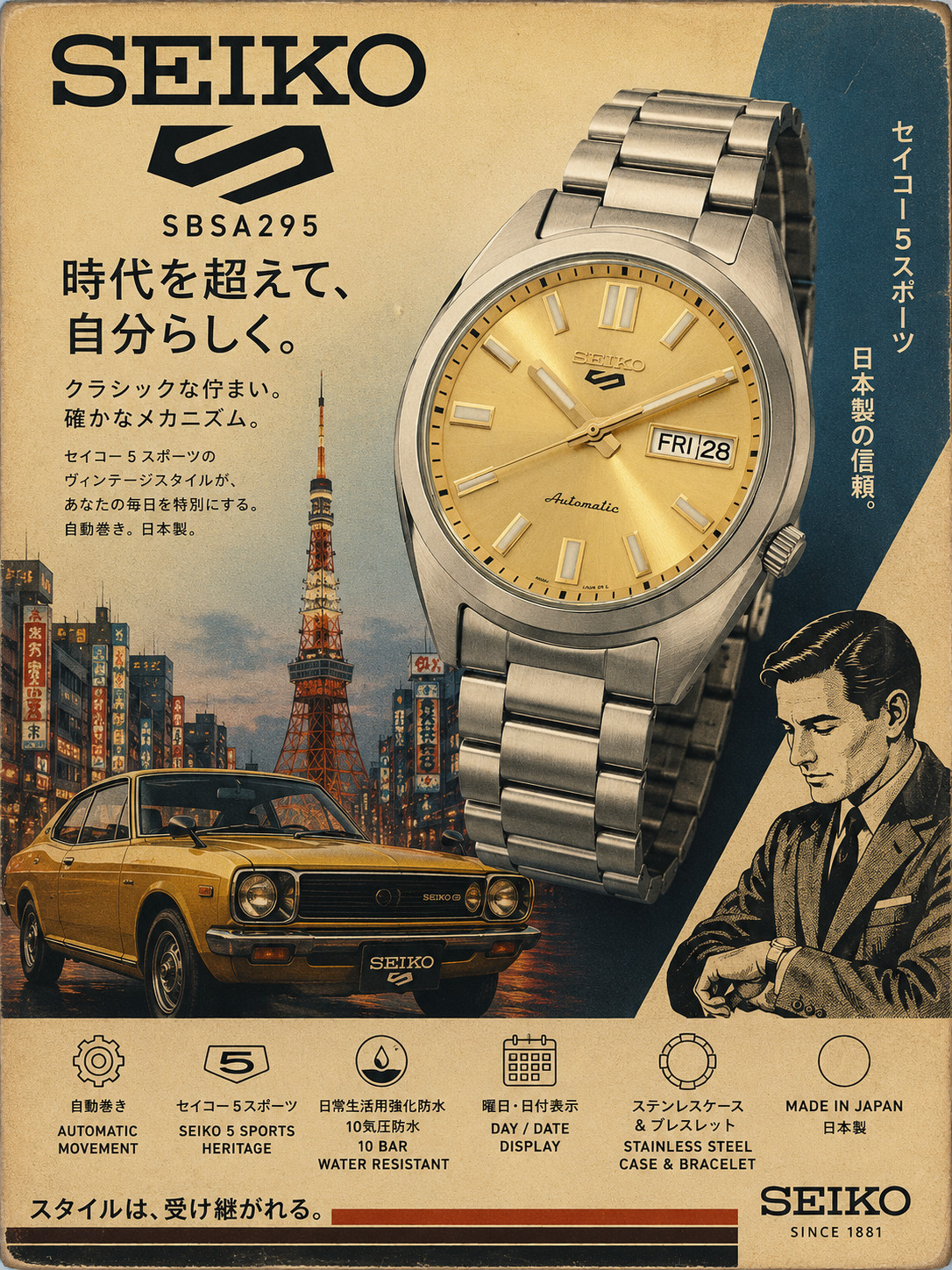 Seiko 5 Sports SNXS Mechanical automatic analog metal watch SRPL59