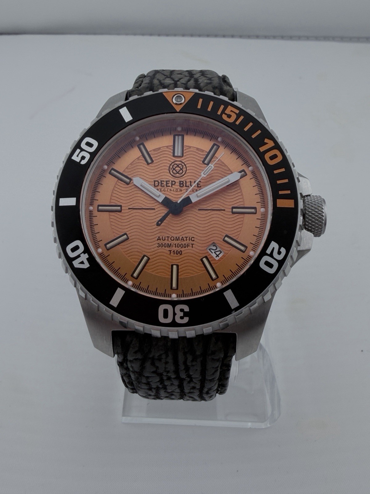 Deep Blue Precision Diver Automatic 300M Orange Dial Sapphire + 2 Extra Straps