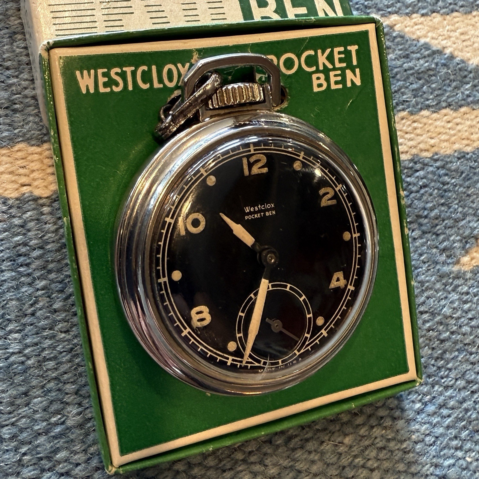 Vintage 50’s Westclox Pocket Ben Pocket Watch Black Dial Mechanical USA 40’s