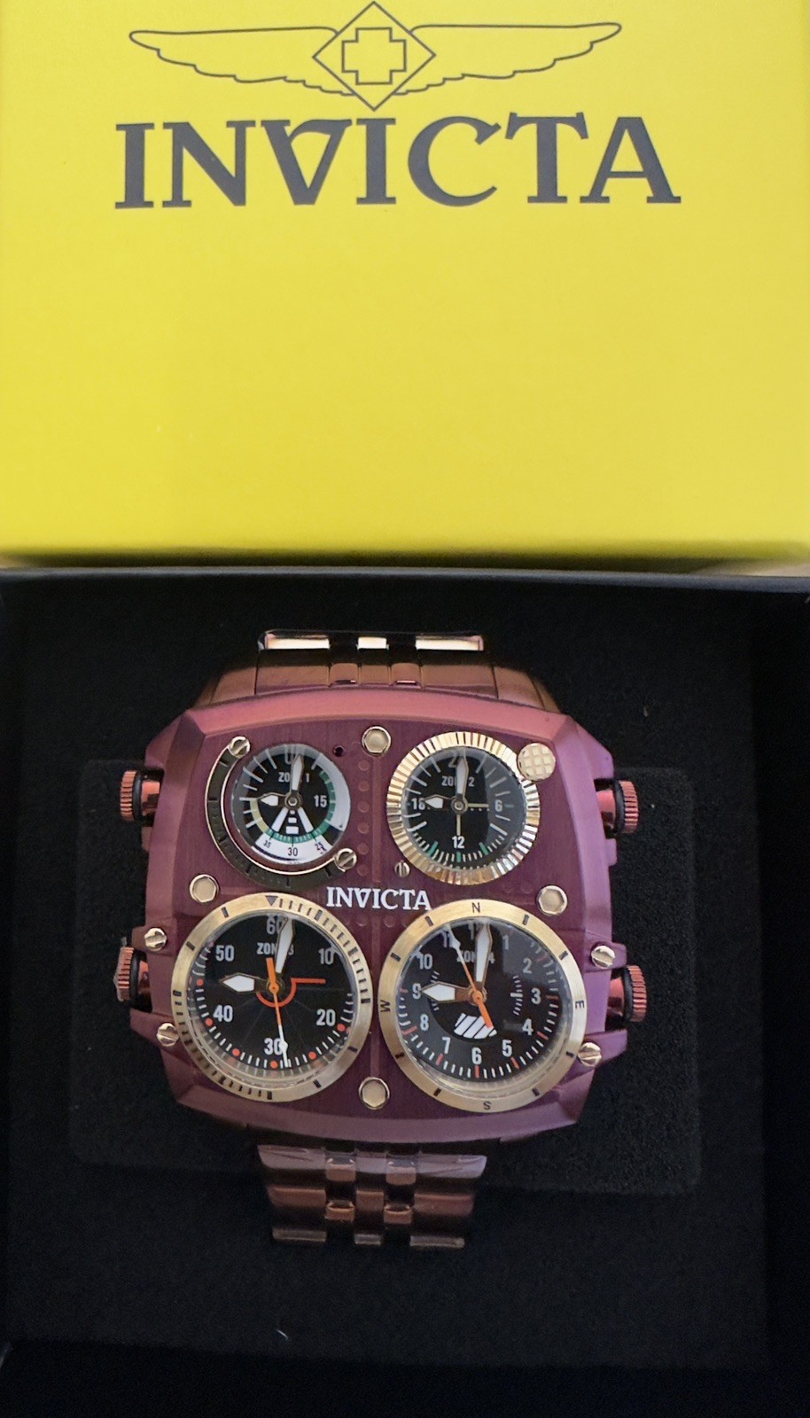 🔥NEW🔥Invicta Aviator ZULU TIME 4 Time Zone Pilot Men’s 50mm Burgundy 50656