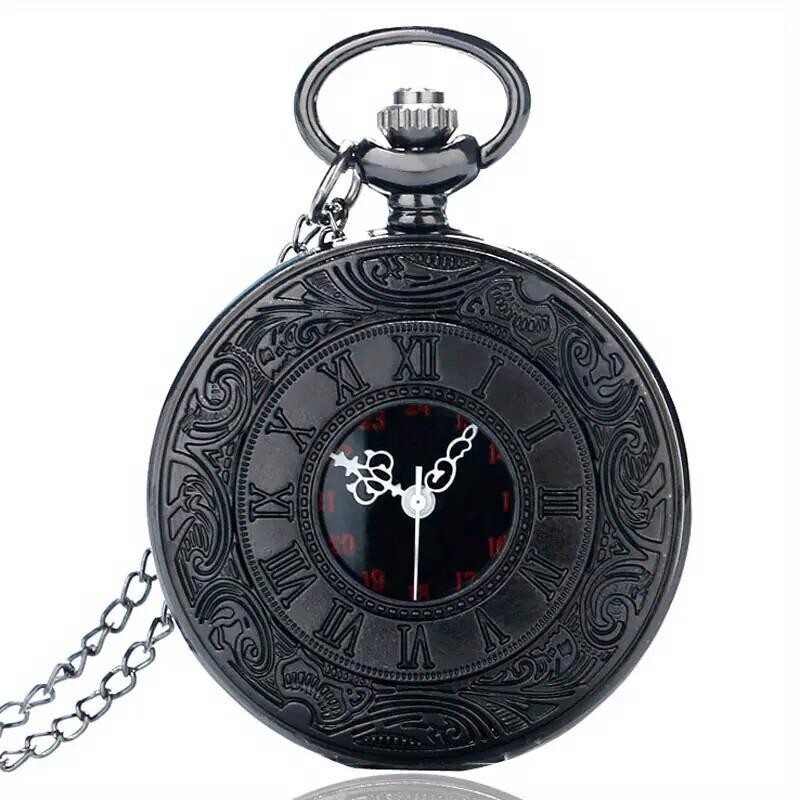 Vintage Black Roman Number Quartz Steampunk Pocket Watch Unisex Gift Men Women
