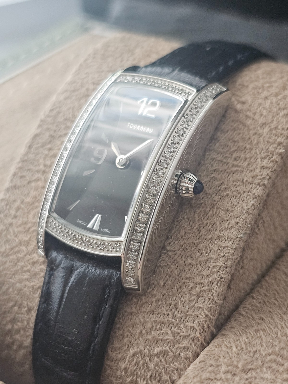 TOURNEAU Diamond Bezel Swiss Ladies Watch 20 x 29mm Ref 34005-A-Blk Quartz w/Box