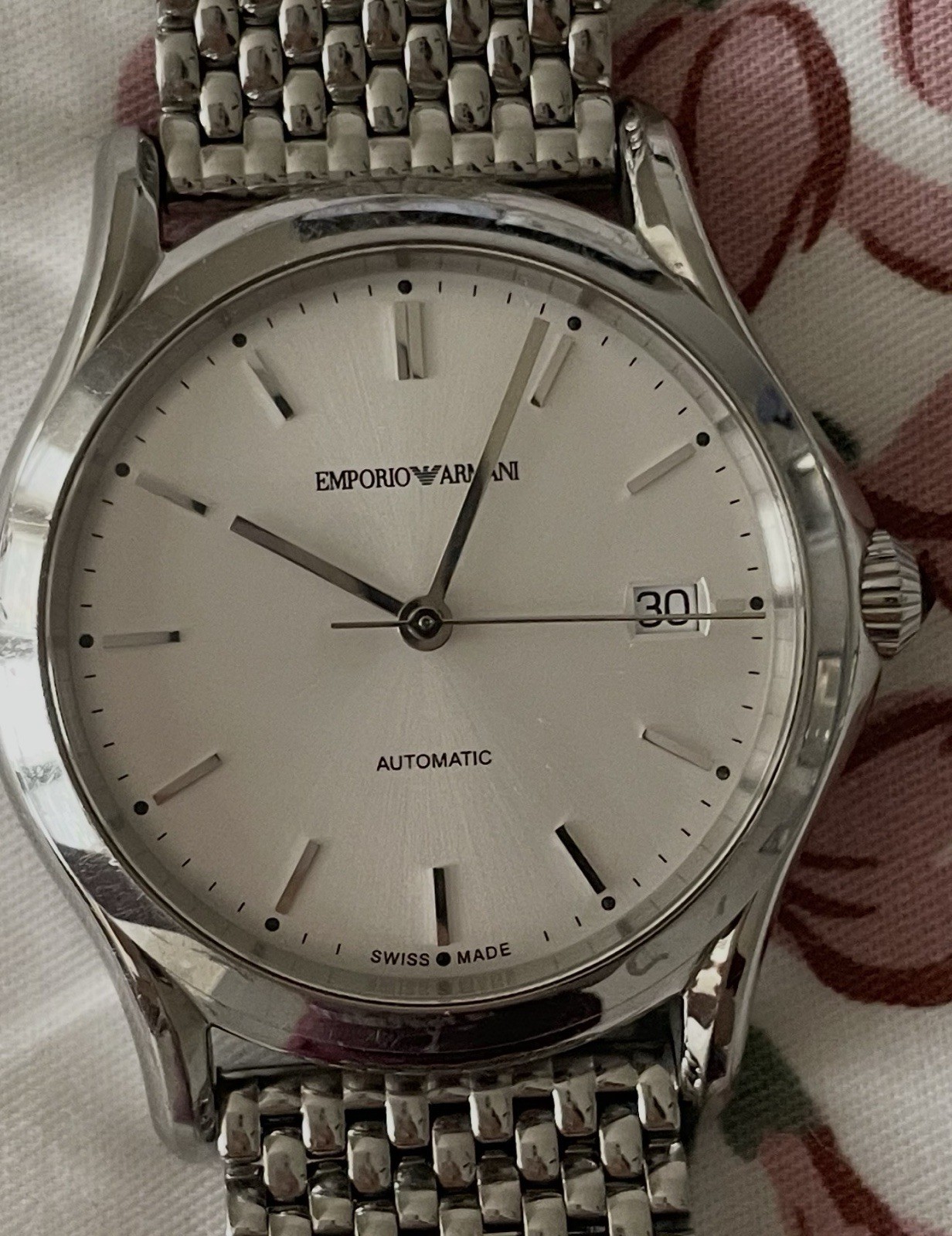 Emporio Armani ARS-3106 Automatic Silver Dial Date 41mm 100m Ex. Swiss made