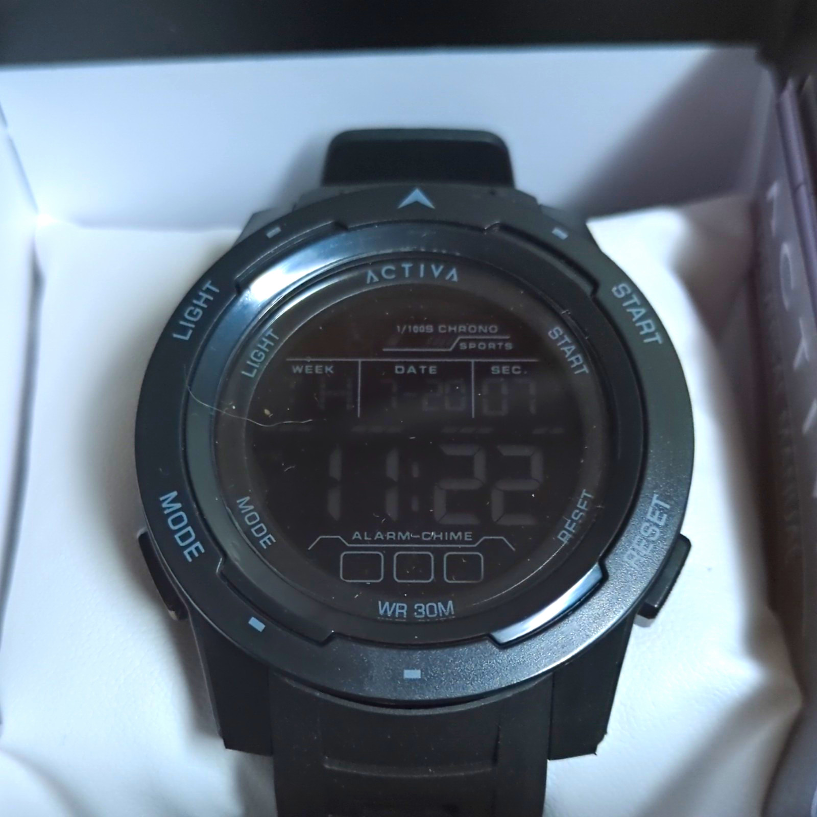 Activa Sports Quartz Digital Alarm Chronograph Backlight Watch Black w/Box