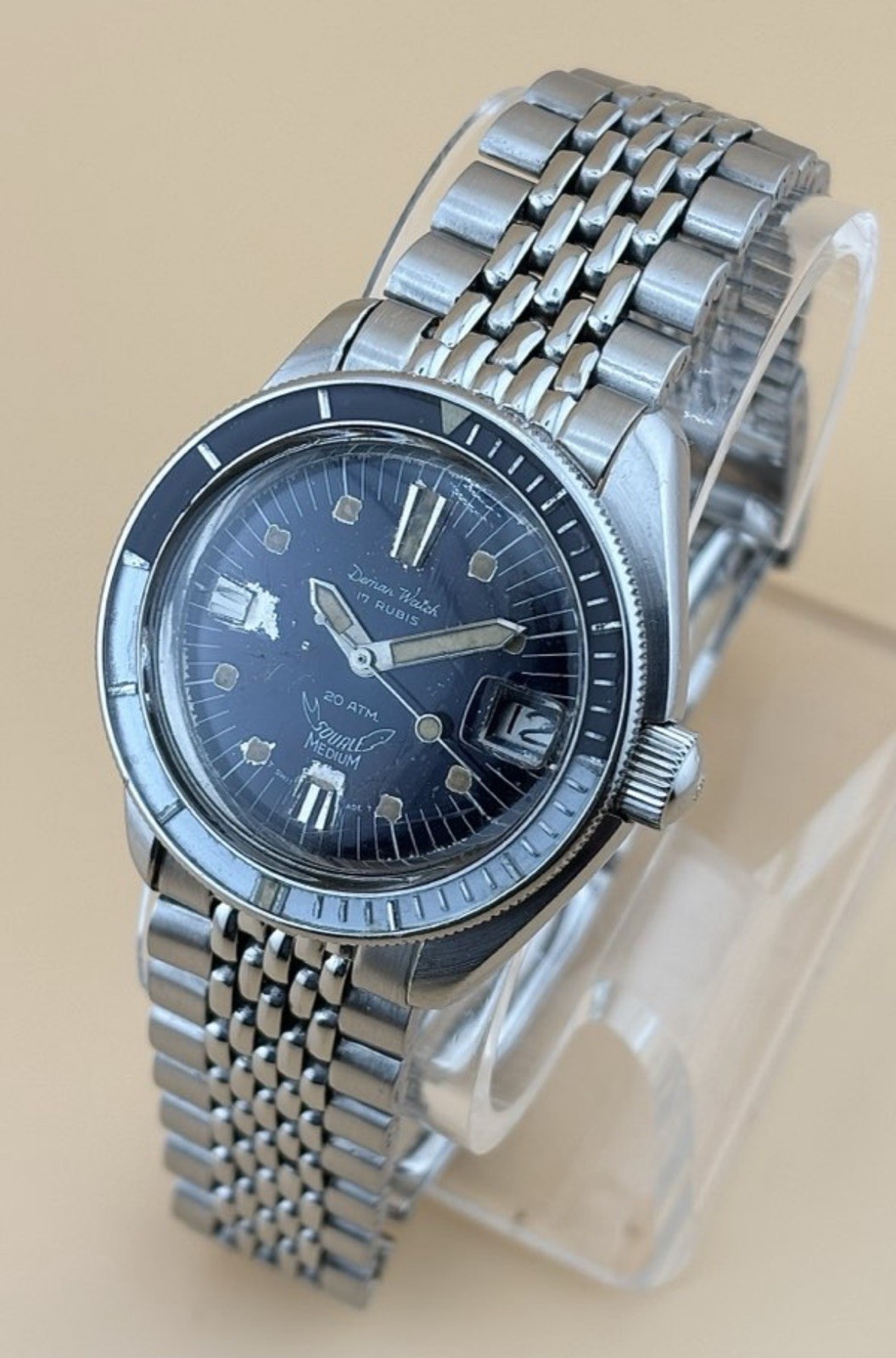 1968 Squale 1515 Deman Medium Purple Galaxy Dial Serviced Rare Bracelet & Tropic