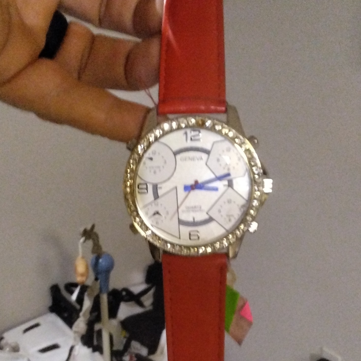 Geneva Women’s Dress Quartz Watch White Dial Red Leather Strap Gold Tone