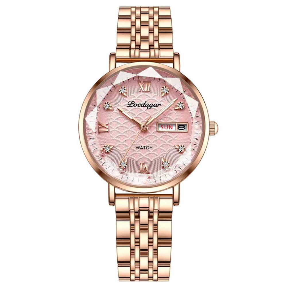 POEDAGAR Women’s Rose Gold Quartz Watch Stainless Steel Luminous Waterproof