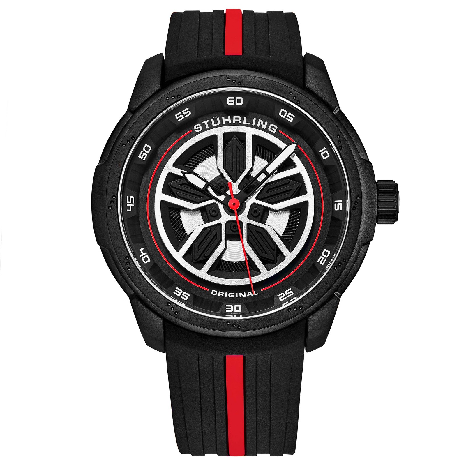 Aviator Black and red/Rubber/Black/Silver Dial/Black Case | Black Dial Wristwatc