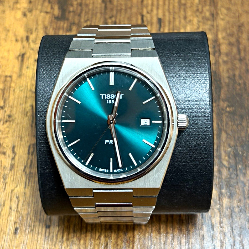 Tissot PRX Quartz 40mm Green Sunburst Dial Date Swiss Made Steel Bracelet