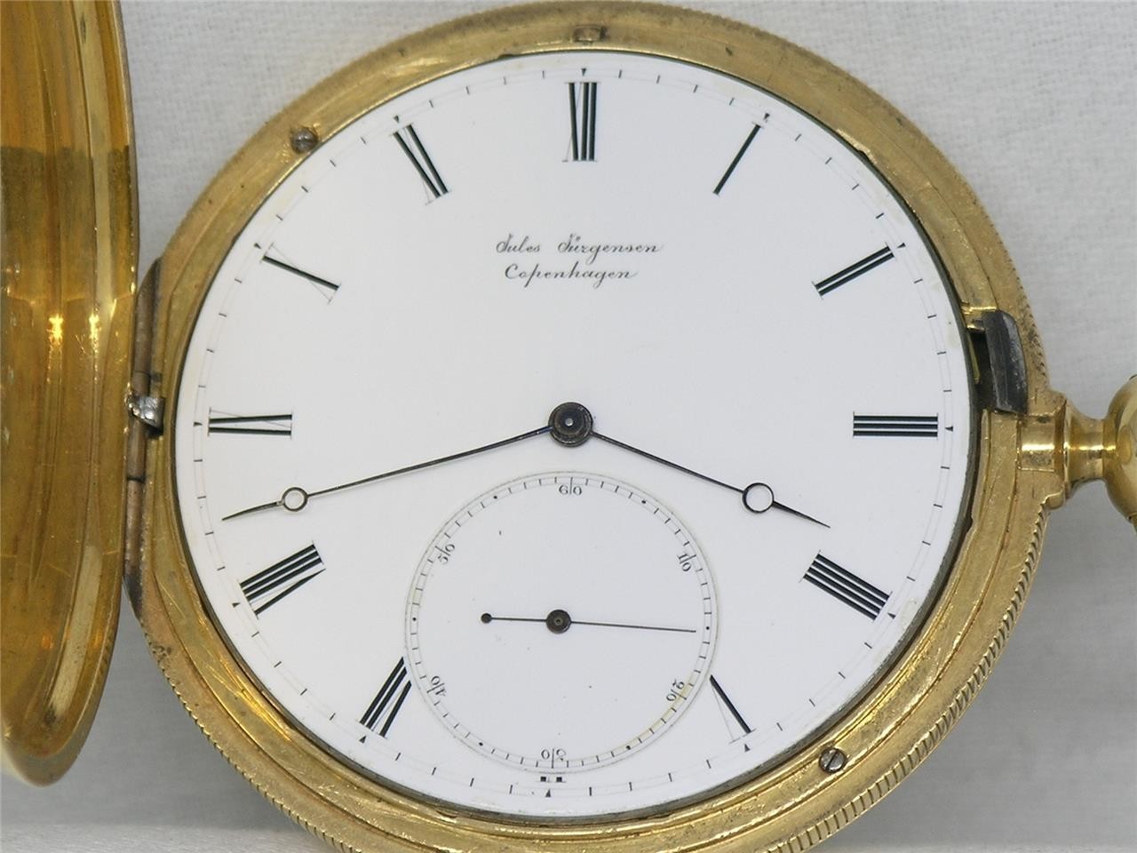 VERY RARE 55MM JULES JURGENSEN 18K KEY WIND 20 JEWEL POCKET WATCH, RUNNING!