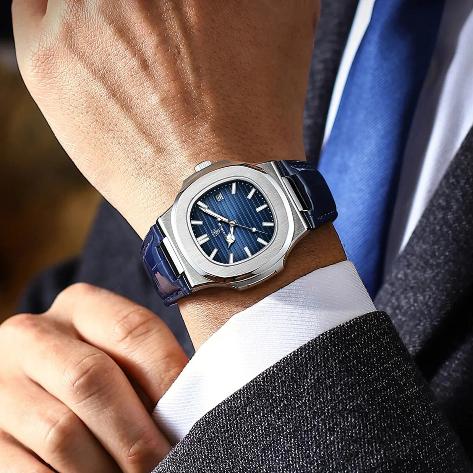 Poedagar Luxury Square Men Watch Date Waterproof Luminous Wristwatch
