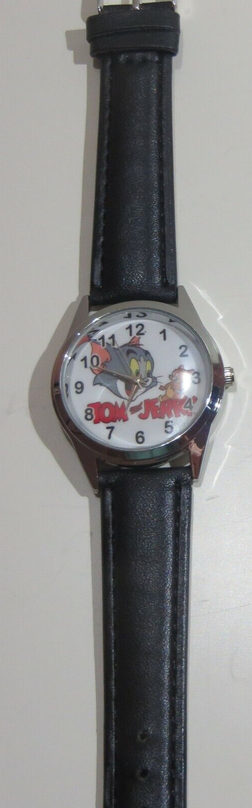 Tom & Jerry Cartoon Analog Time Piece With Black Leather Band Unisex