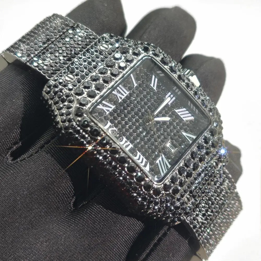 Luxury Blue Iced Out Men’s Watch Diamond Stainless Steel Hip Hop Quartz