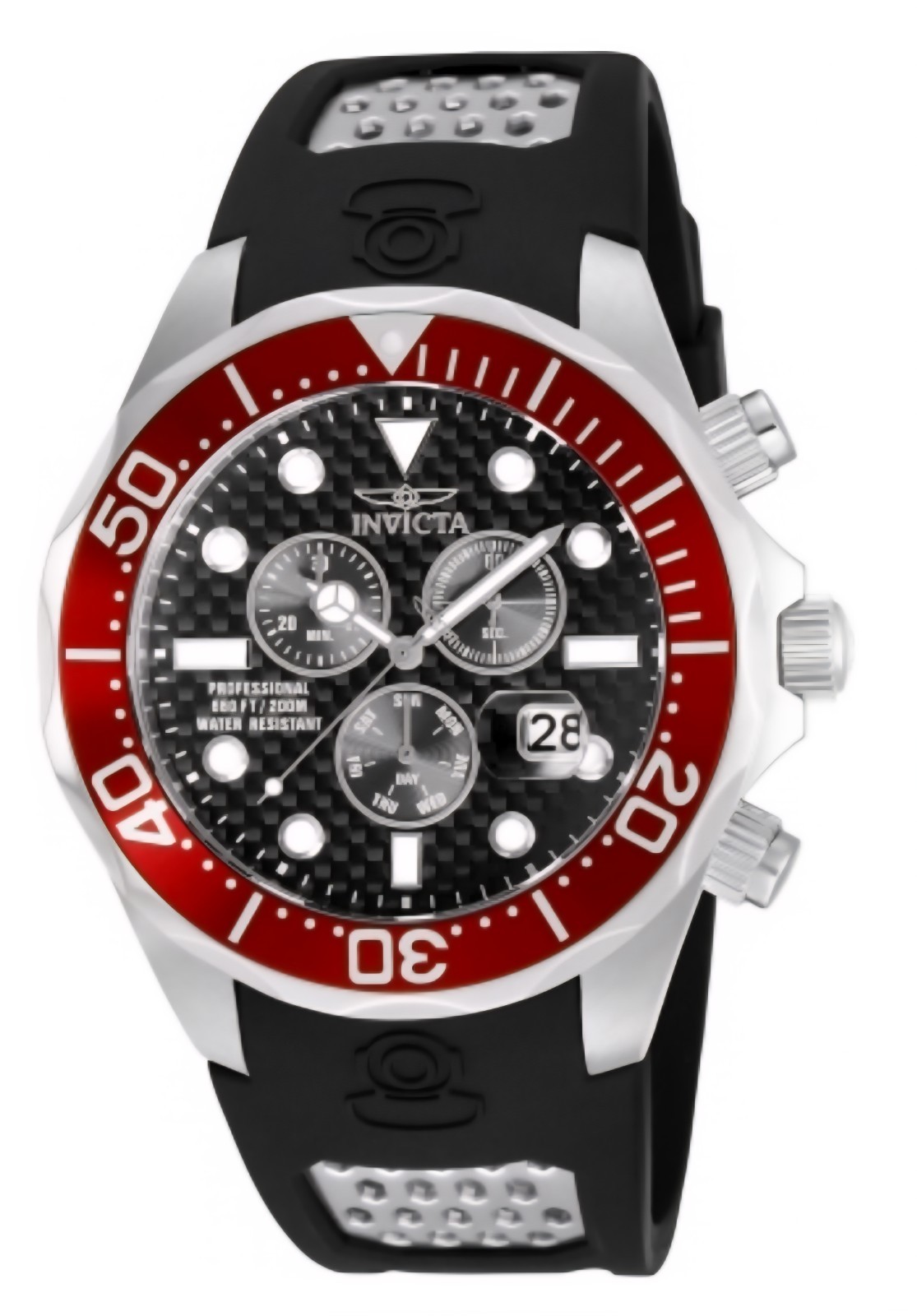 Invicta 47688 Pro Diver Ocean Voyage Quartz Watch 47mm Carbon Dial Black Red NIB
