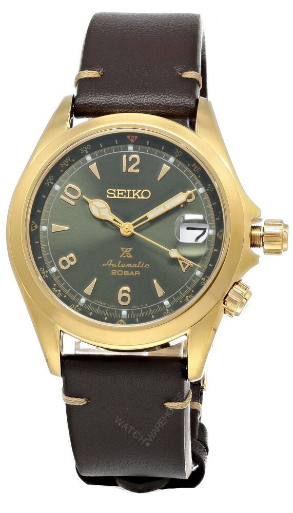 Seiko Prospex Gold Case Green Dial Leather Strap Mens Watch SPB210
