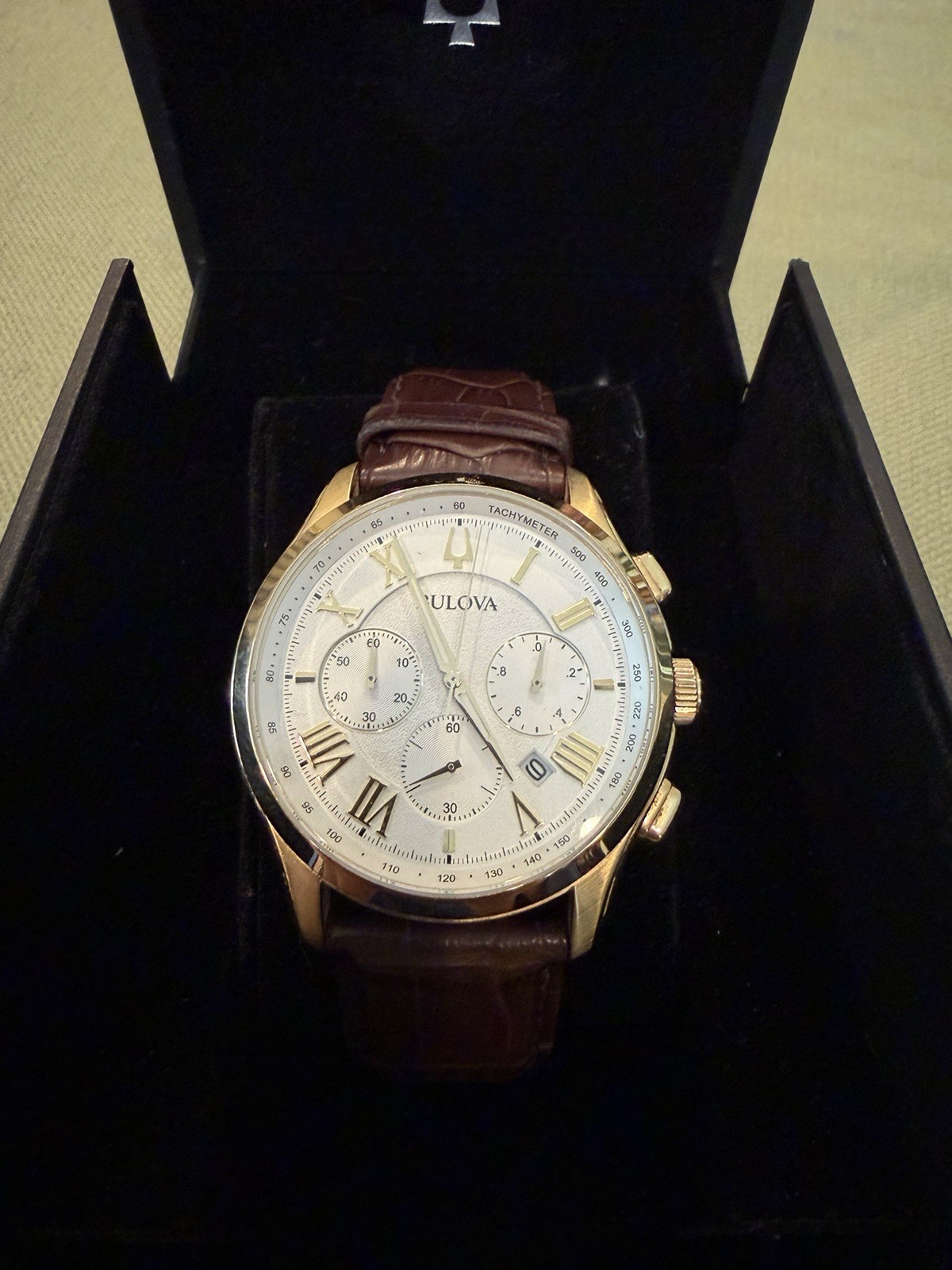 Bulova Wilton 97B169 – White & Gold Men’s Classic Watch – Brown Leather Strap