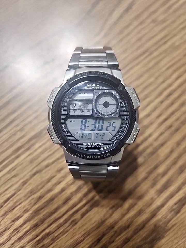 Casio AE-1000WD-1A 10 Year Battery Life World Time Digital Stainless Steel Watch