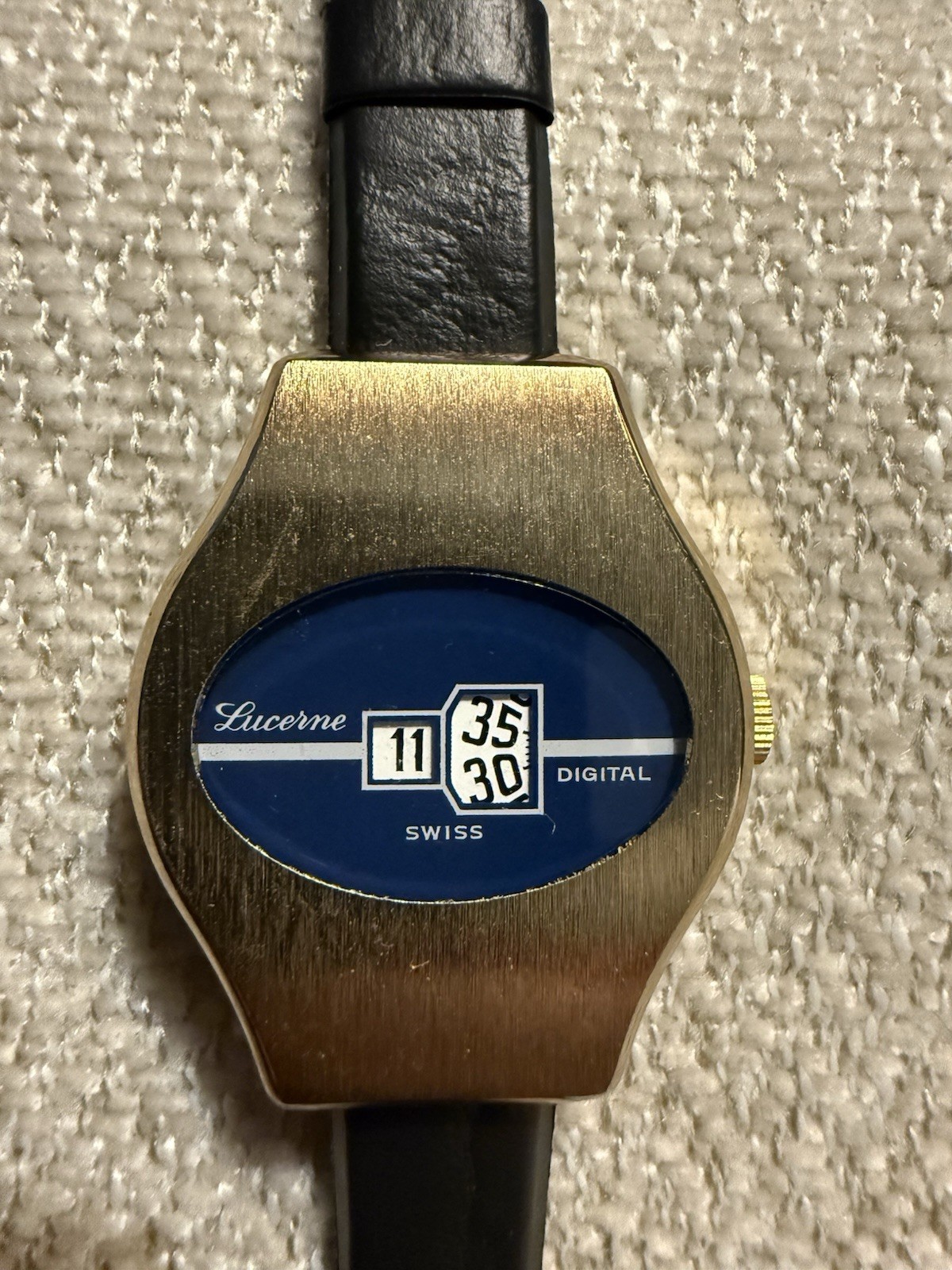 Lucerne Swiss Made Digital Jump Hour Watch Blue Dial Gold Case