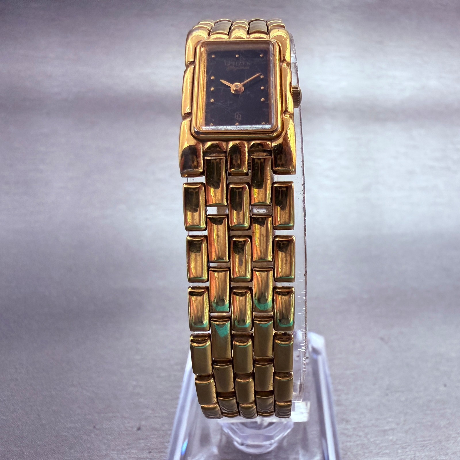 Citizen Elegance CQ Tank Watch Women 14mm Black Dial Gold Tone 2250-S04972 VTG