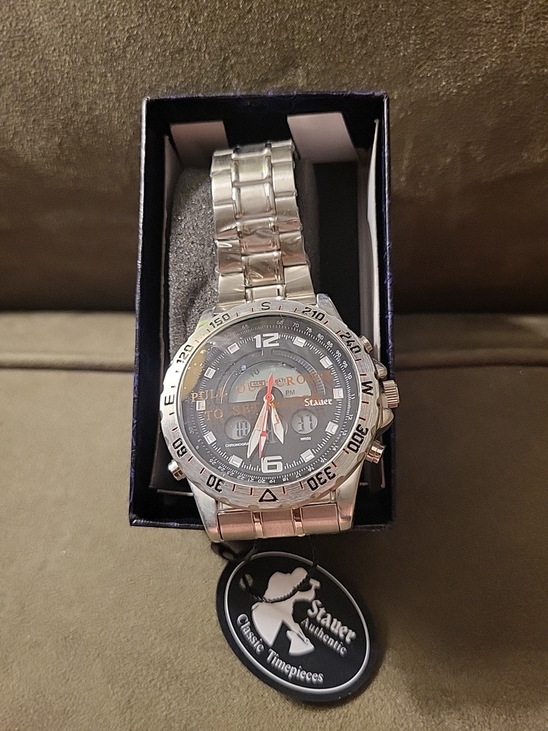 Stauer Compendium Hybrid Watch 19093 Digital/Analog Chronograph New Batteries