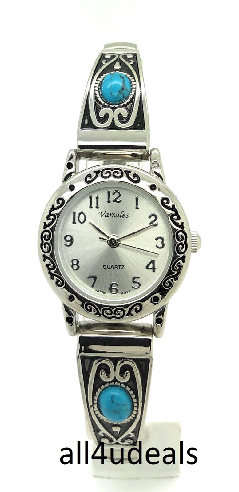 Ladies Western Turquoise Stones Stretch Elastic Band Fashion Watch Varsales