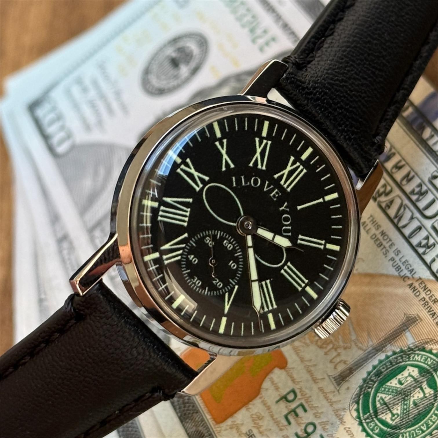 Watch Mechanical LOVE Infinity Wrist Men Black Roman Gift Wife Pobeda Russian