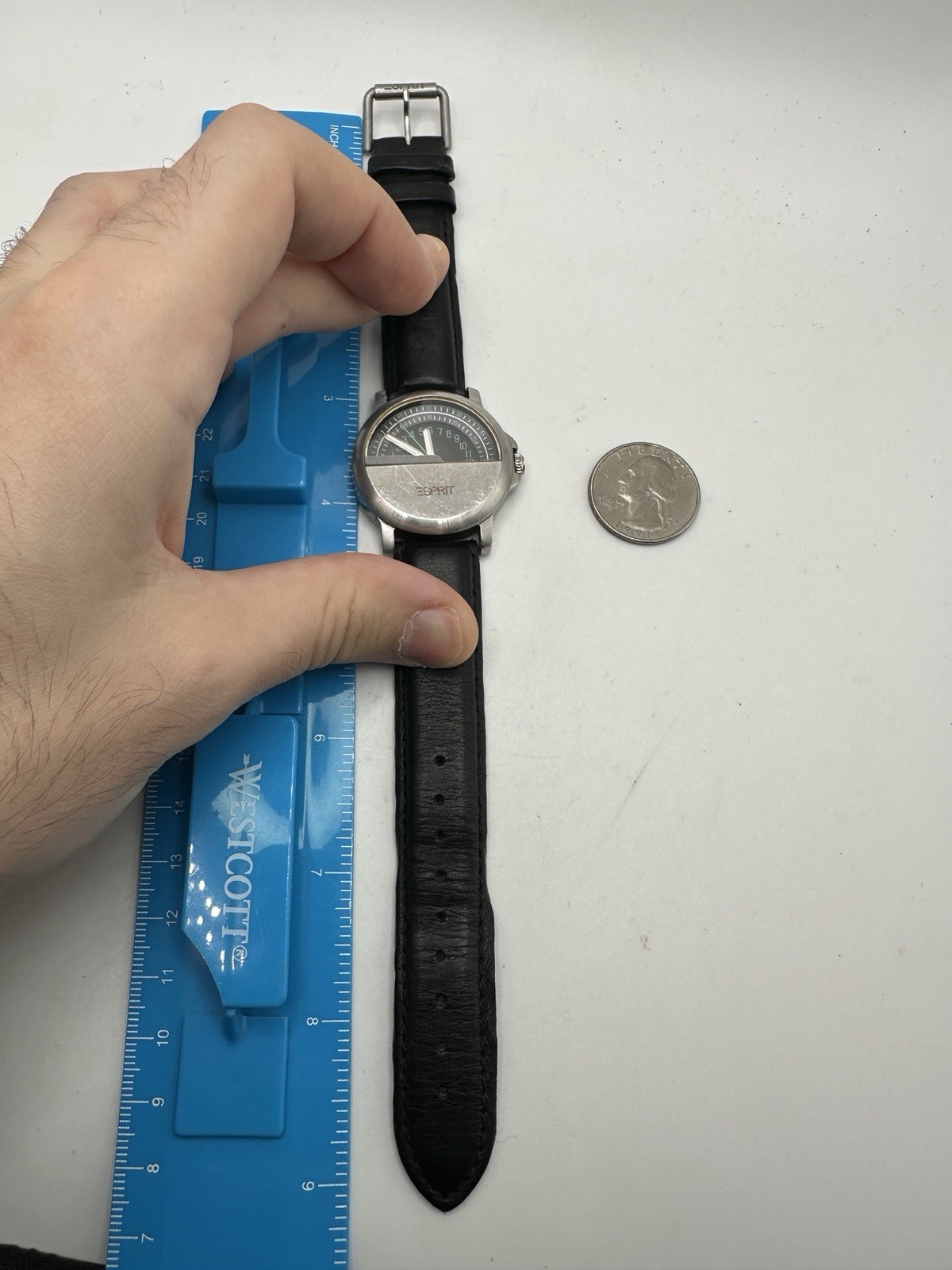Esprit Noon At 6 Rare Vintage Men’s Watch Leather Band Abstract Dial