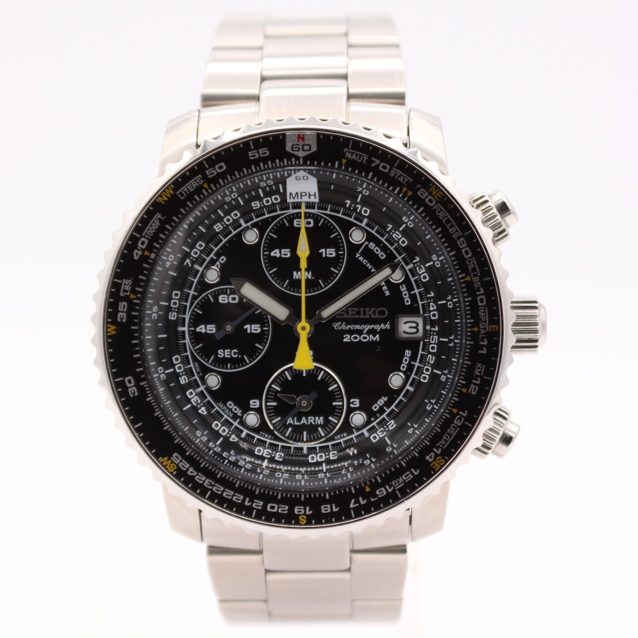 42mm 2010 Seiko Flightmaster Men’s Quartz Wristwatch SNA411P1 Stainless Steel