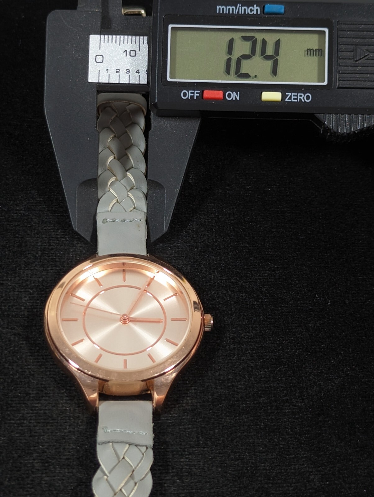 Francesca’s Rose Gold Tone Round Case Gray Braided Band Watch
