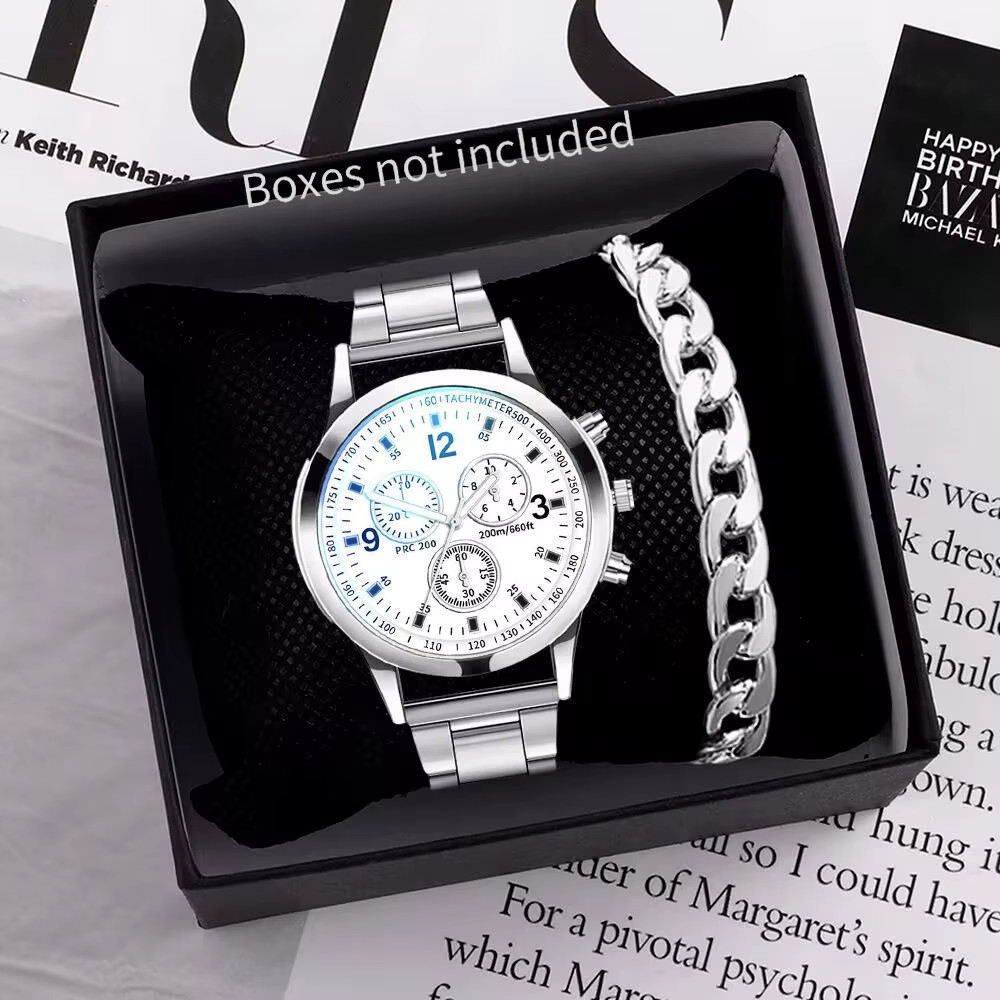 1/2PCS Men Business Watches Fashion Men’S Steel Band Quartz Watch with Bracelet（