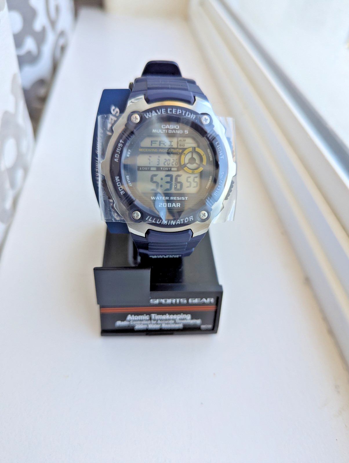 Casio Wave Ceptor Digital Watch Blue Resin Atomic/Radio 200m Box Manual