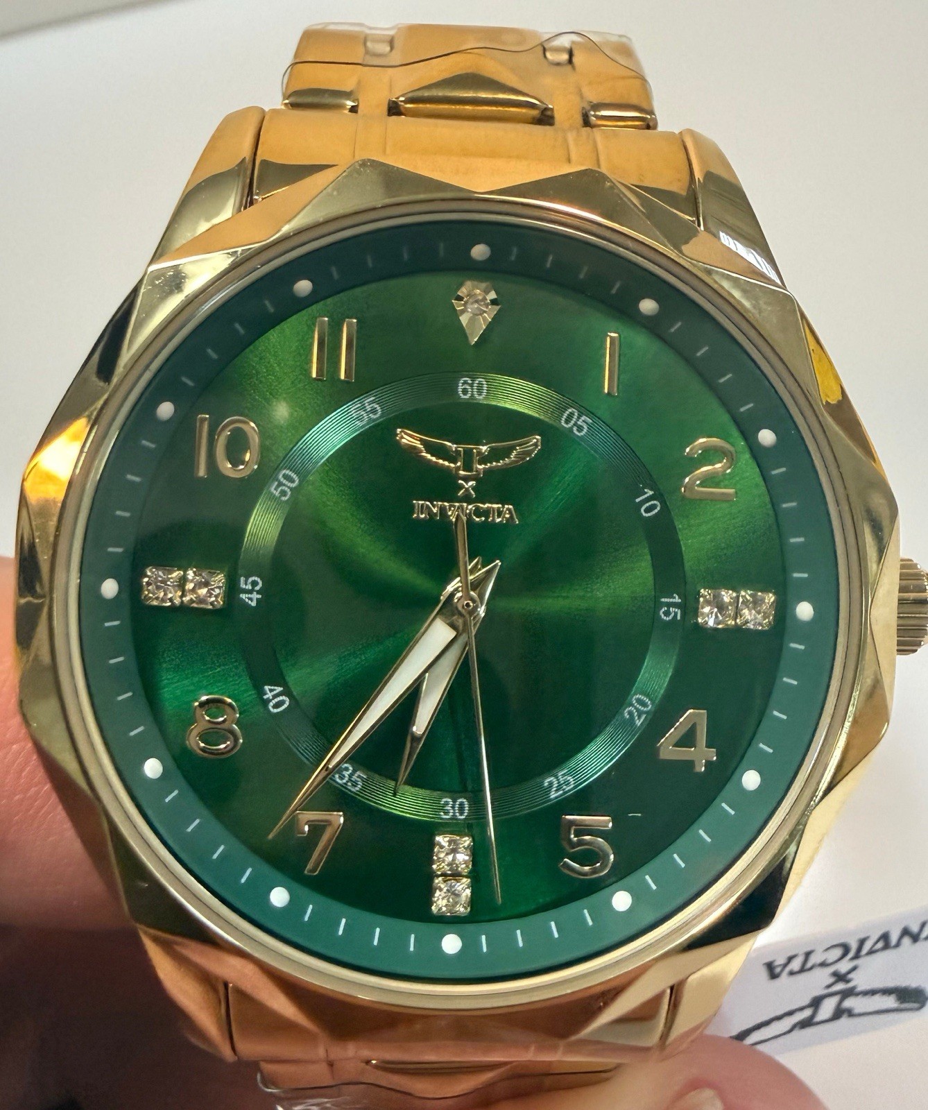 Invicta Specialty 41mm Gold Plated Green Dial Crystal Accents Mens Watch 69021