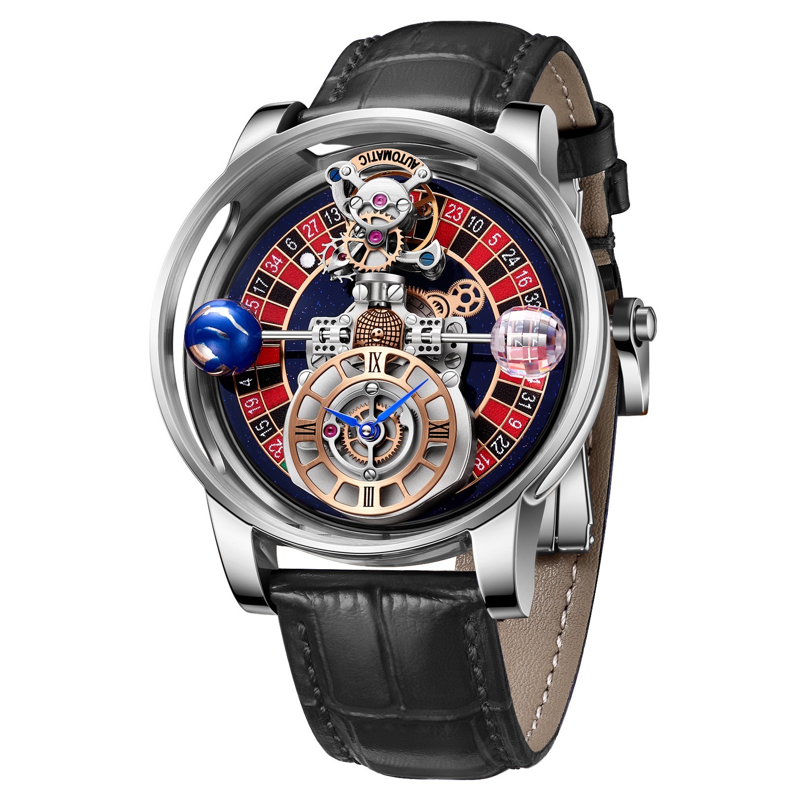 PINDU Men’s Luxury Formal Celestial Wrist Watch 46mm Stainless Steel Case 3ATM