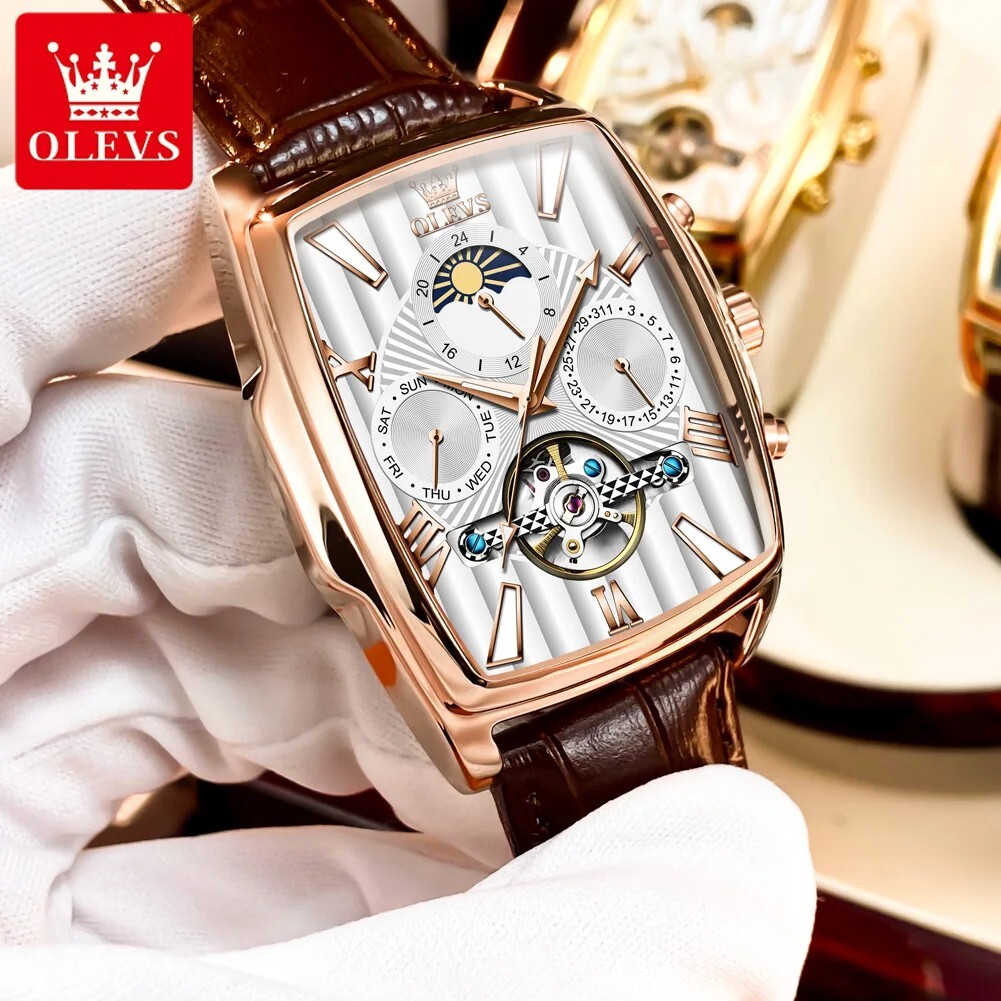 Automatic Mechanical Waterproof OLEVS Luxury Watch Men Strap Moon Phase Mens
