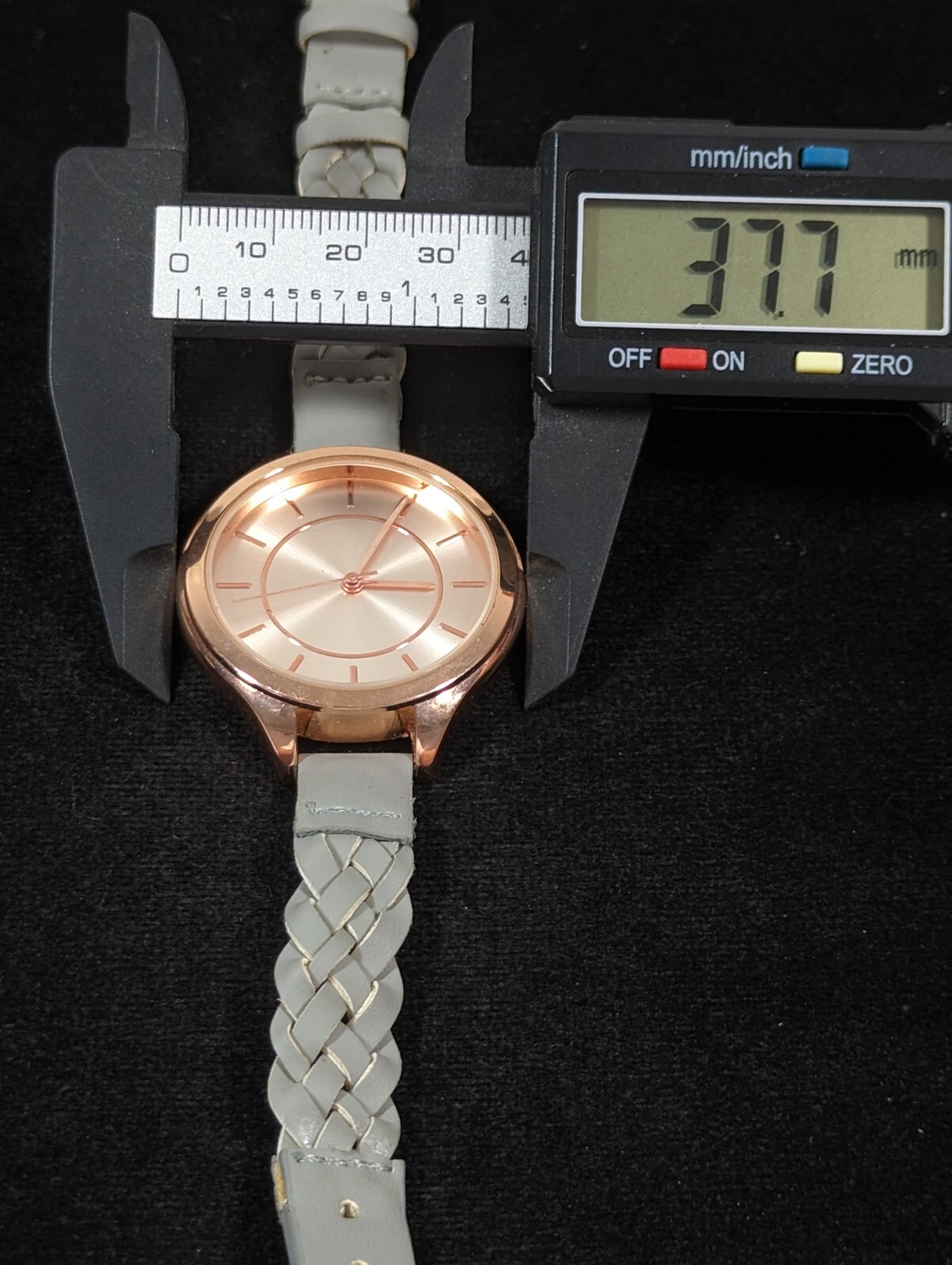 Francesca’s Rose Gold Tone Round Case Gray Braided Band Watch