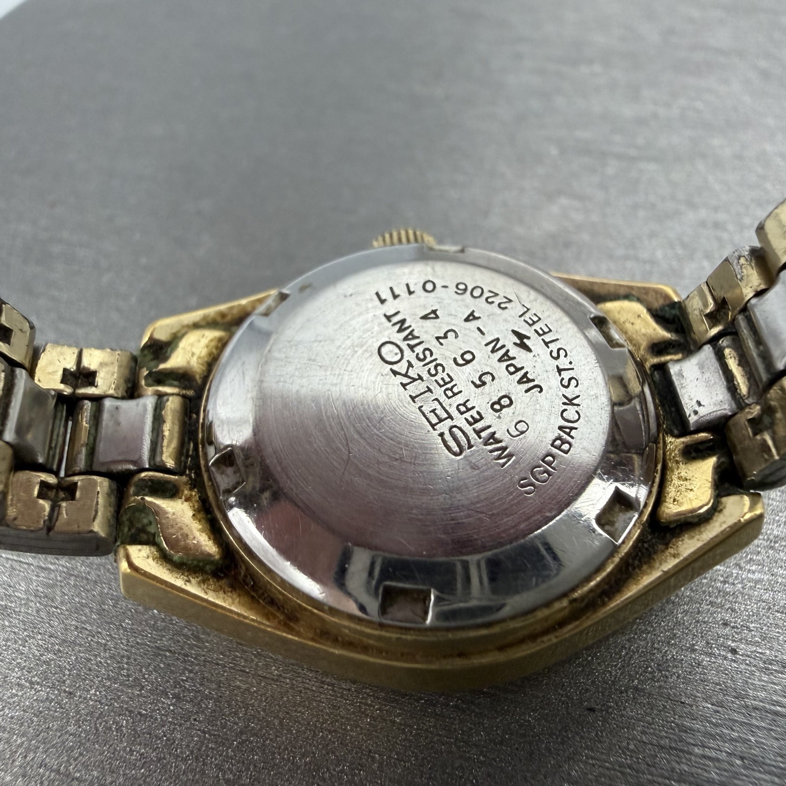 Seiko Automatic Watch Women 24mm Champagne Dial Gold Tone Daydate 2206-0111 Runs