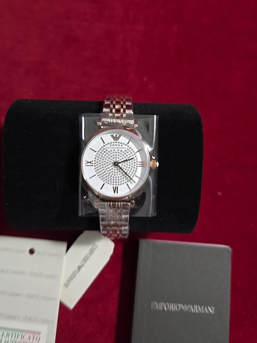 Emporio Armani Gianni T-Bar White Rose Gold Silver Crystal Women’s Watch AR1926